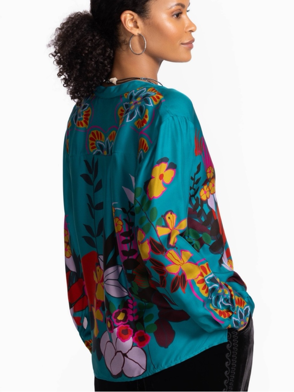 NWT Johnny Was Jade Blue Green JACQUELINE BUTTON DOWN SHIRT HOUSE OF FLORES Sz S - Picture 3 of 13